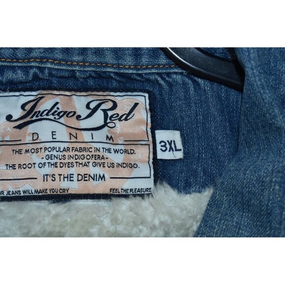 Indigo Red Denim Men's Vest Size 3XL Blue Sherpa Lined Embroidered Cotton Peace - Picture 6 of 16